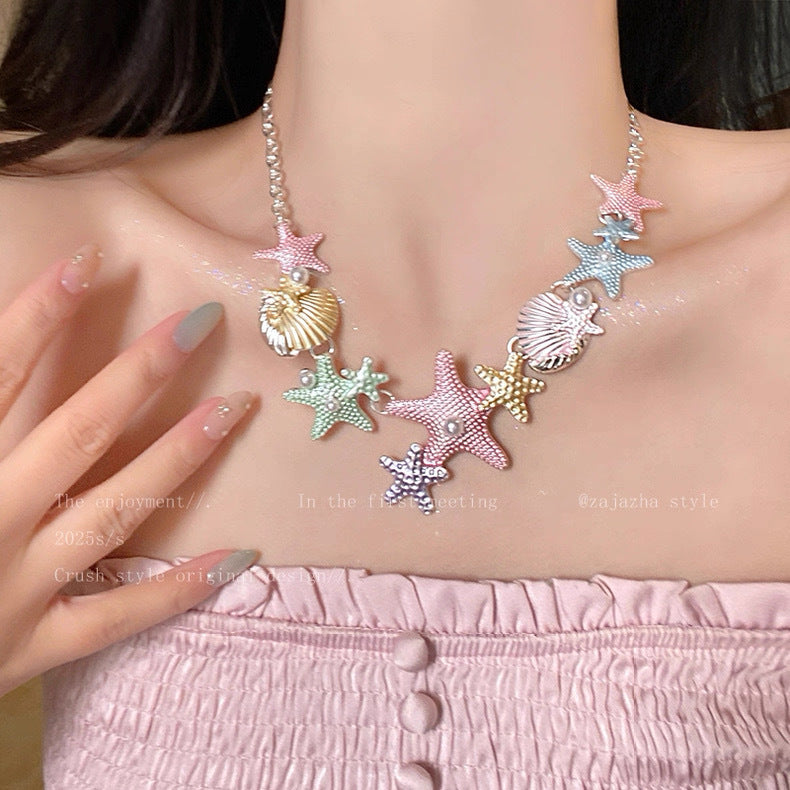 Style Shell Beaded Adjustable Design Hand-made Braided Rope Sweet Clavicle Necklace