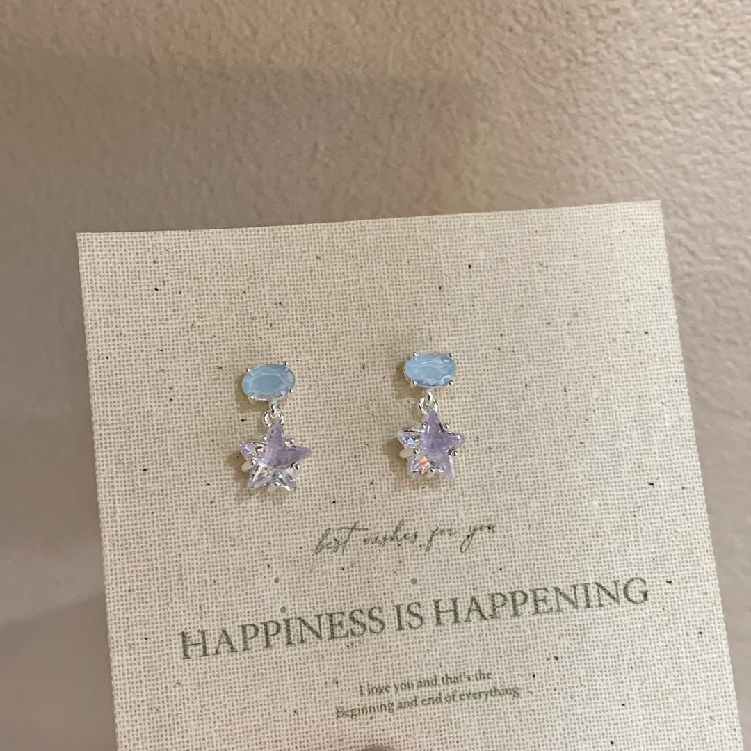 Candy Color Contrast Star Ear Sparking Zirconium Exquisite Stud Earrings