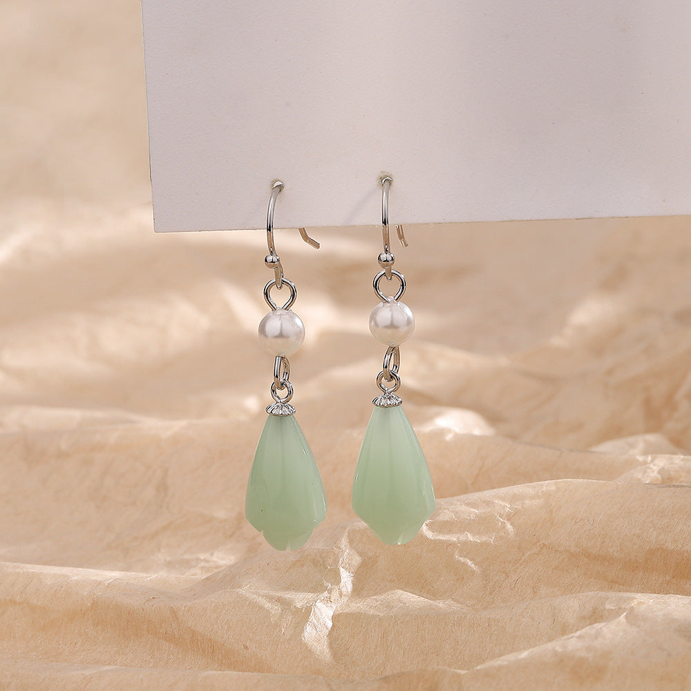 Imitation Jade Magnolia Eardrops Elegance Creativity Chinese Rings