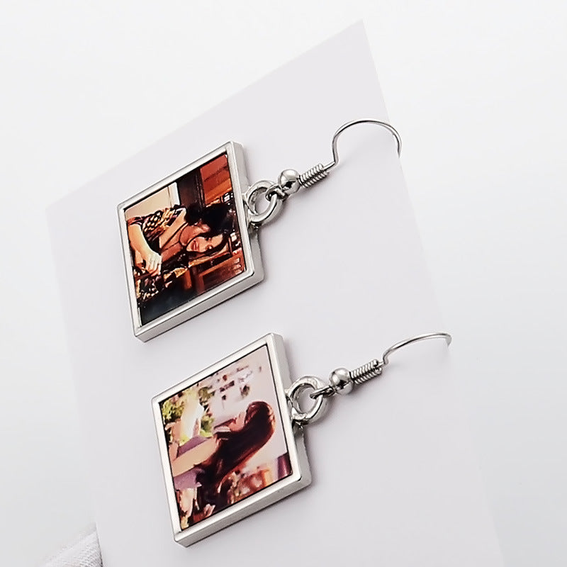 Heart-shaped Round Water Drop Triangle Square Blank Earrings