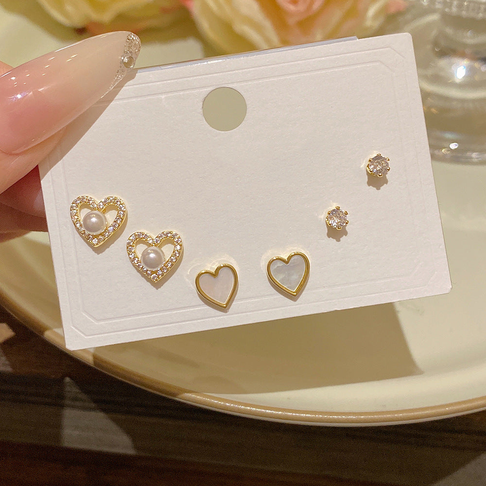 Women's Needle One Card Three Pairs Earings Small Delicate Summer High-grade Stud Earrings