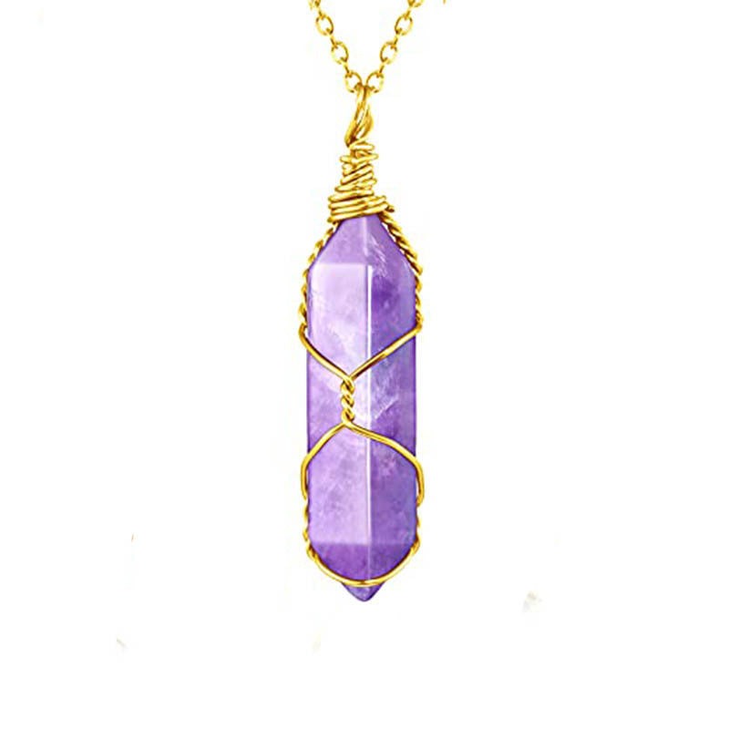 Winding Amethyst Double Pointed Hexagon Prism Pendants