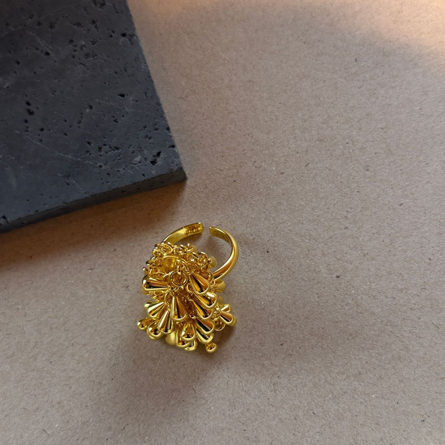 Women's Woven Crystal Tassel Exaggerated Gold Sier Color Water Drop Ring