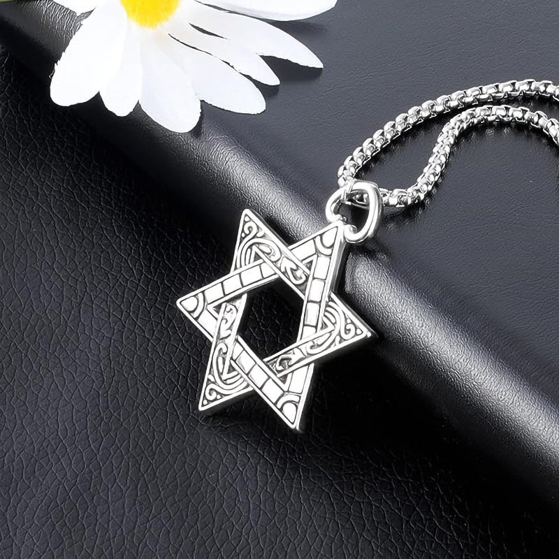 Men's Six-pointed Star Stainless Steel Titanium Fashion Hip Necklaces