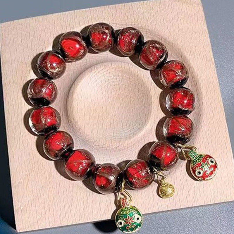 Style Fragrant Gray Colored Glaze Five Elements Lucky Swallowing Gold Bracelet
