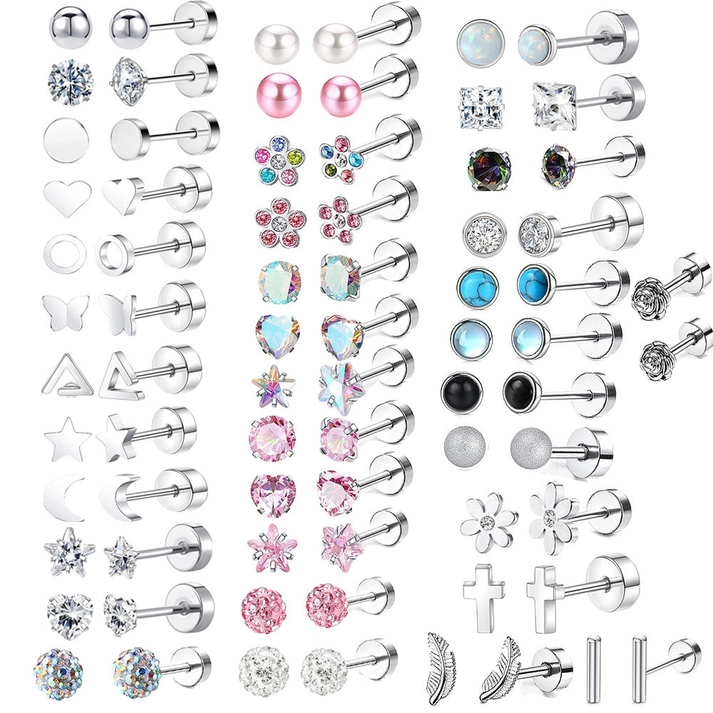 Men's Steel Zircon Moon Heart-shaped Ear Bone Screw Twist Ball Fashion Rings