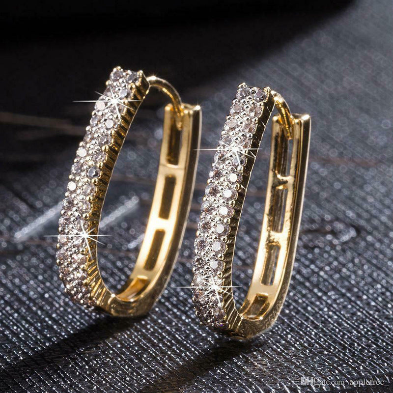 Shi French Texture Geometric U-shaped Super Flash Hoop Rings