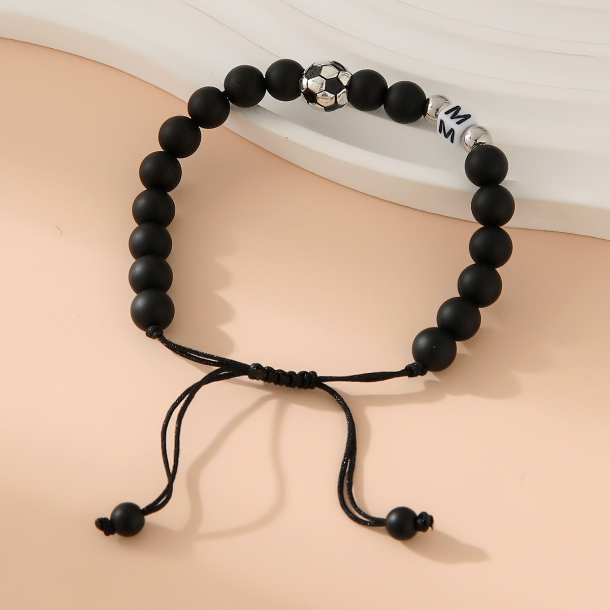Women's & Men's Black Frosted Football Letters Adjustable For Bracelet
