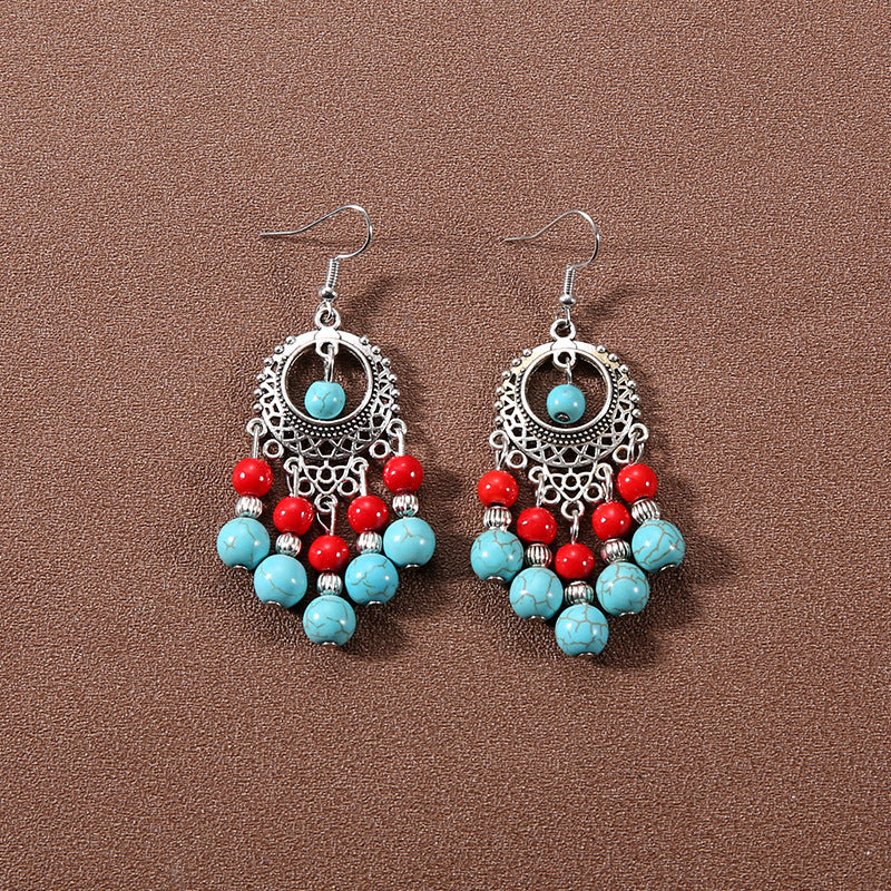 Tassel Turquoise Retro Minority Ethnic Style Graceful Personality Tibetan Earrings