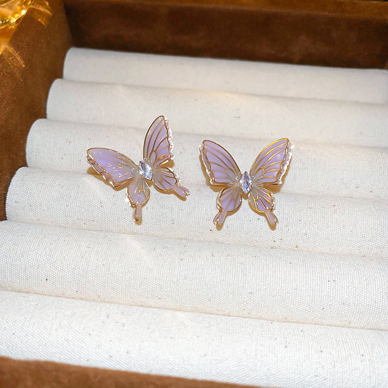Needle Butterfly Enamel Vintage Court Style Delicate Light Luxury Earrings