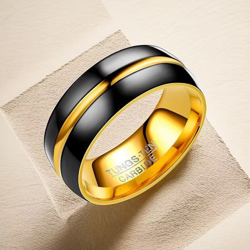 Women's & Men's Fashion Titanium Steel Black Gold Two-tone Rings