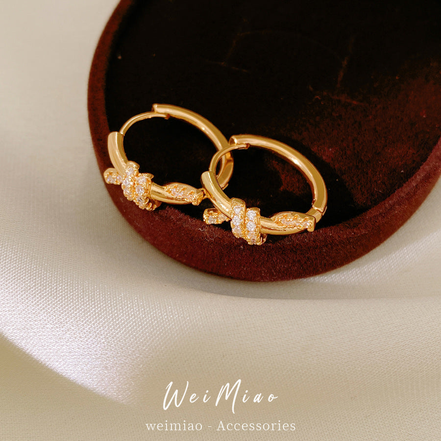 Electroplated Zircon Knotted Round Clip Cold Style Elegant Light Luxury Ear Buckle