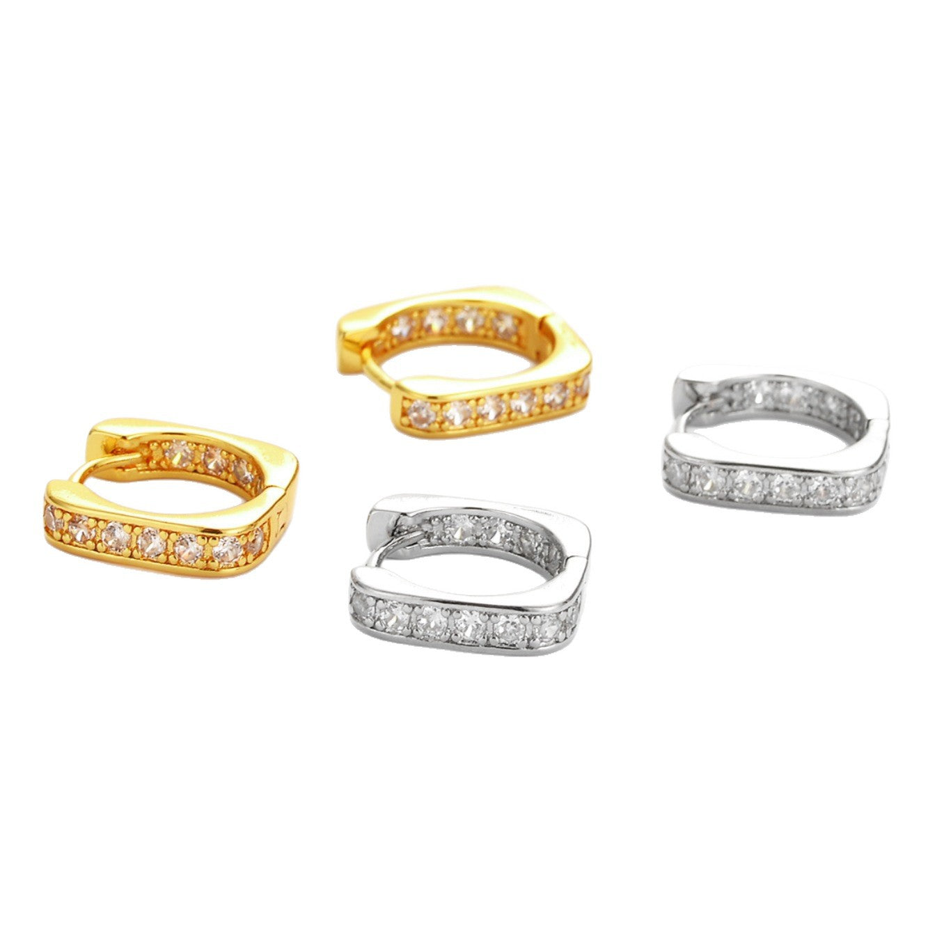 Women's Quadrilateral Inner Studded With Zircon Simple Graceful Fashionable Ear Clip Earrings