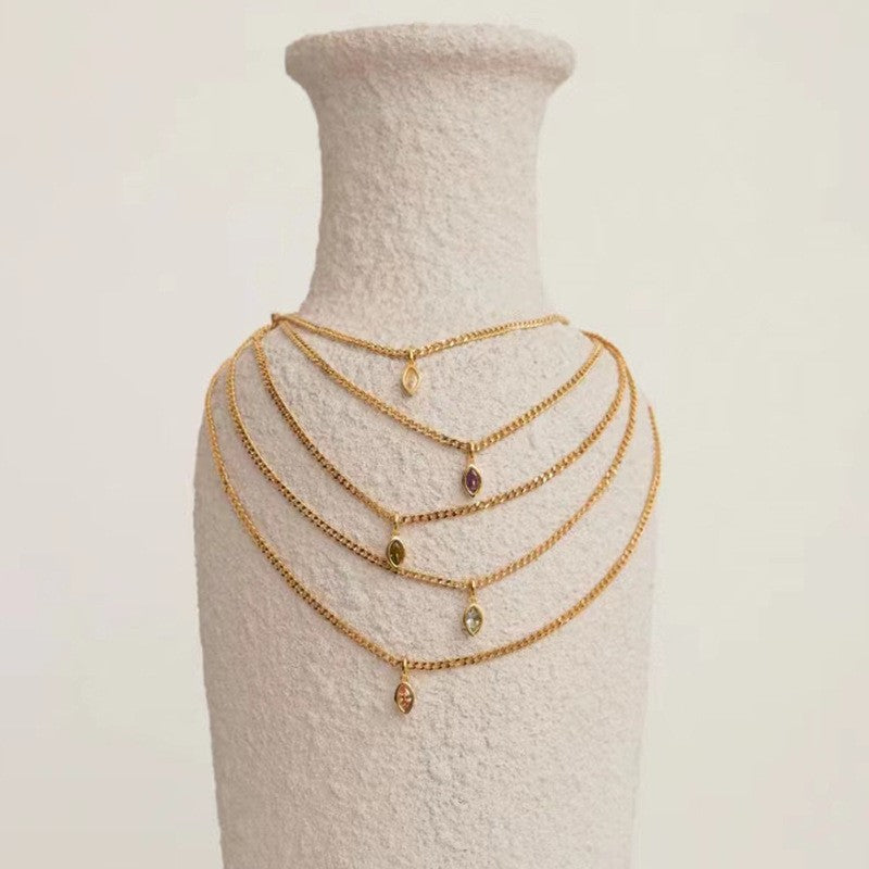 Eye Zircon Titanium Steel Gold Plating Necklace