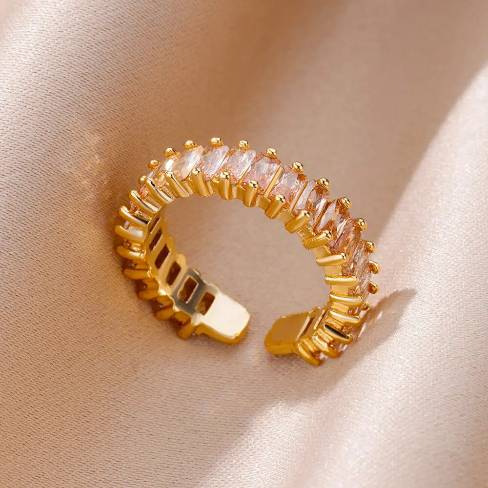 Luxury Gold Copper Plating Cubic Green Zircon Crystal Ring