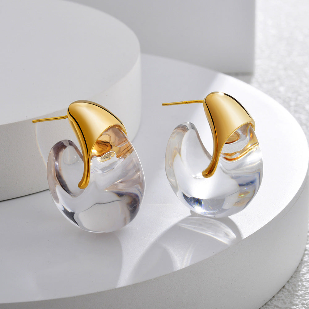 Women's French Fashion Elegant High-grade Fresh Light Luxury Transparent Design Glossy Stud Earrings