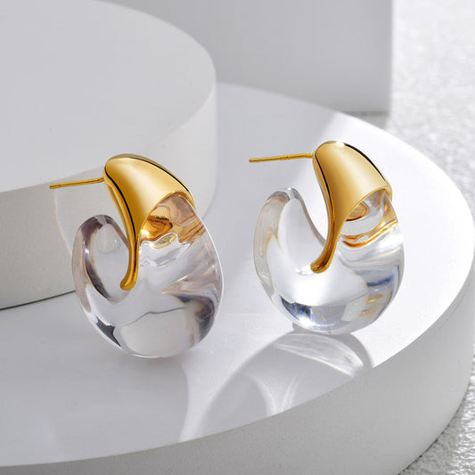Women's French Fashion Elegant High-grade Fresh Light Luxury Transparent Design Glossy Stud Earrings