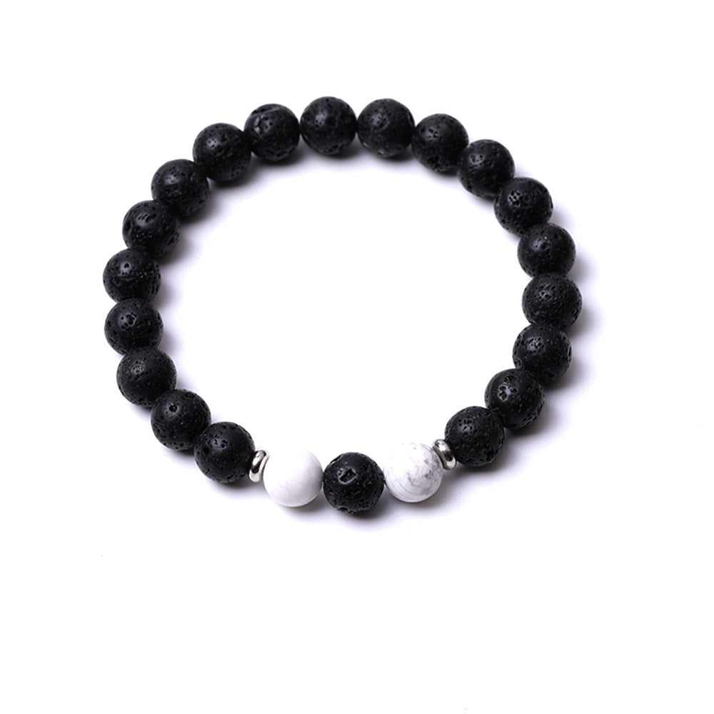 Women's & Men's Black Flash Mixed White-barked Pine Volcanic Rock Diamond-shaped Iron Ore Bracelets