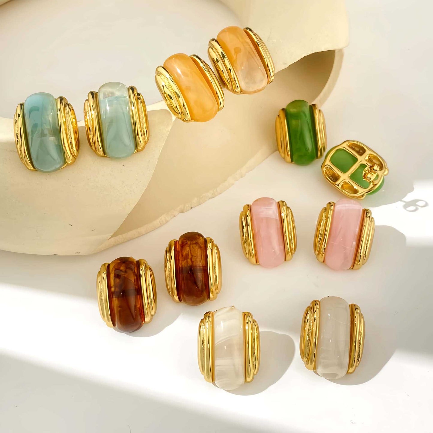 Luxury Resin Oval Optional Stainless Steel Earrings