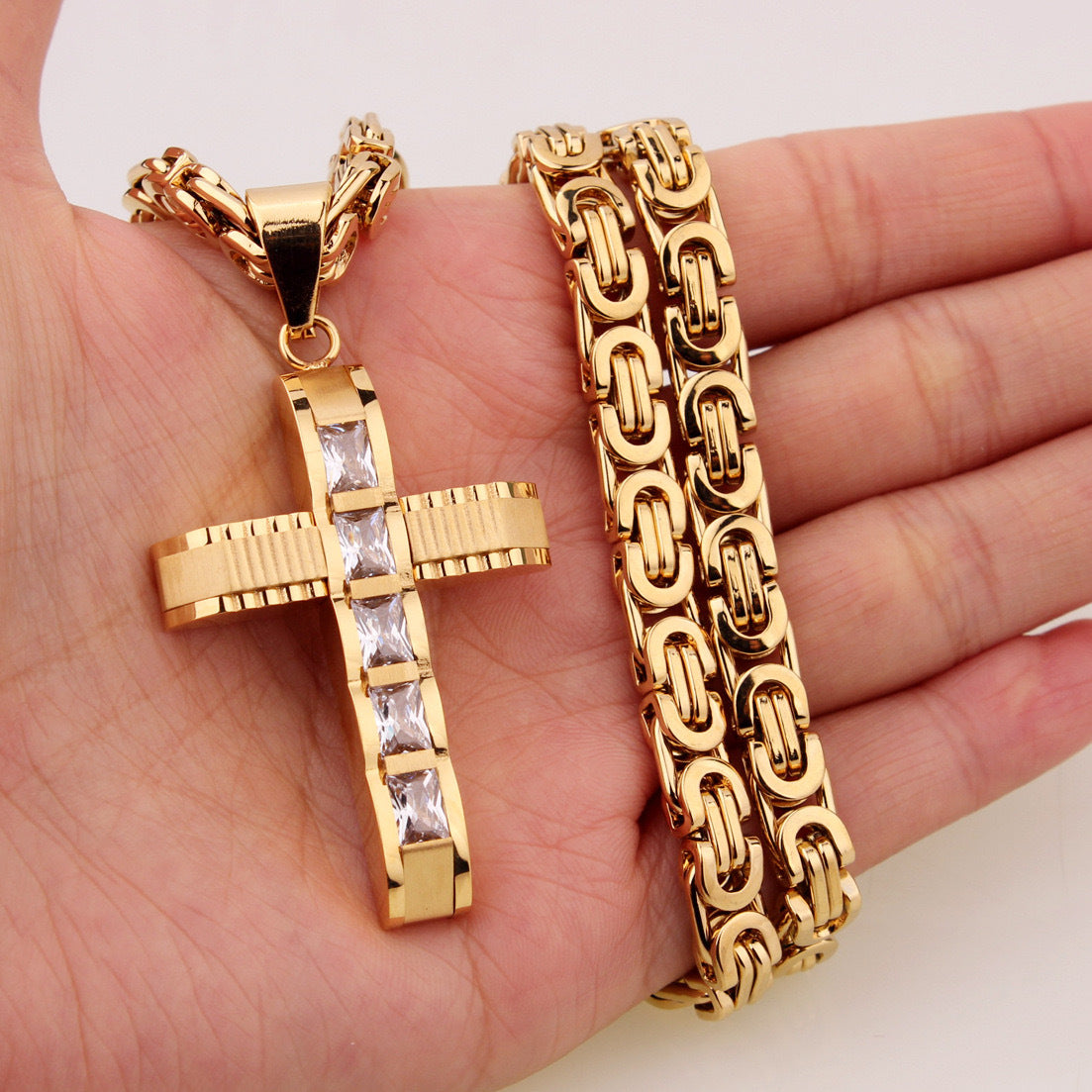 Men's Titanium Steel Cross High-grade Diamond Hip Hop Stainless Necklaces