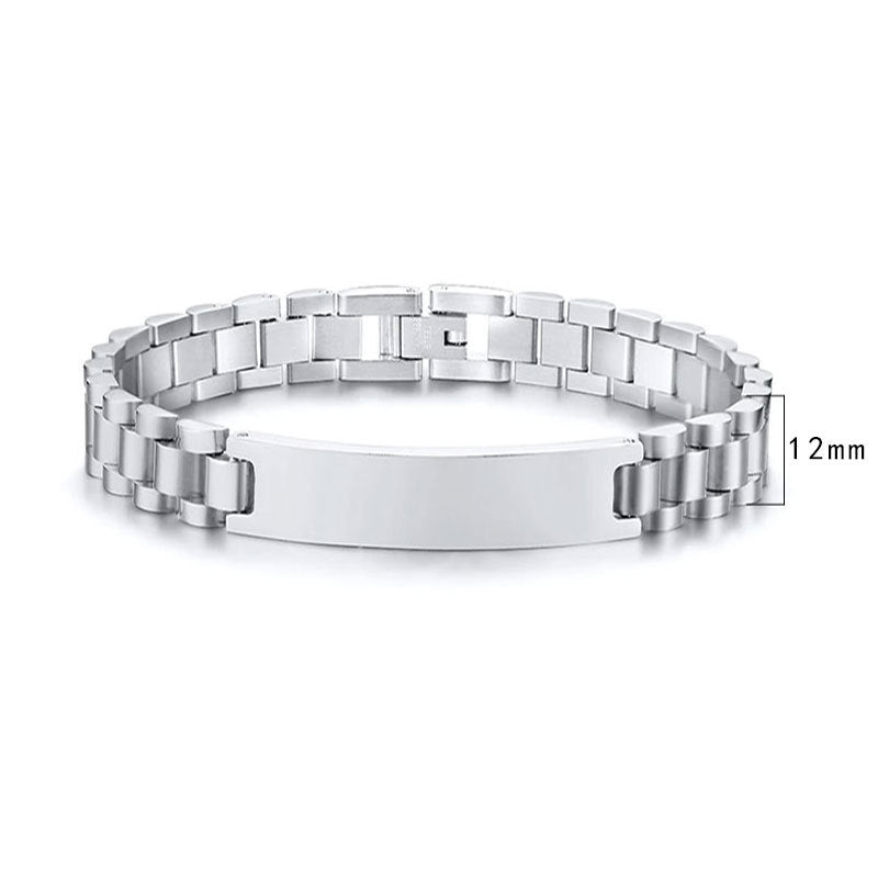 Women's & Men's Adjustable Titanium Steel Curved Can Carve Writing Stainless Gold Bracelet