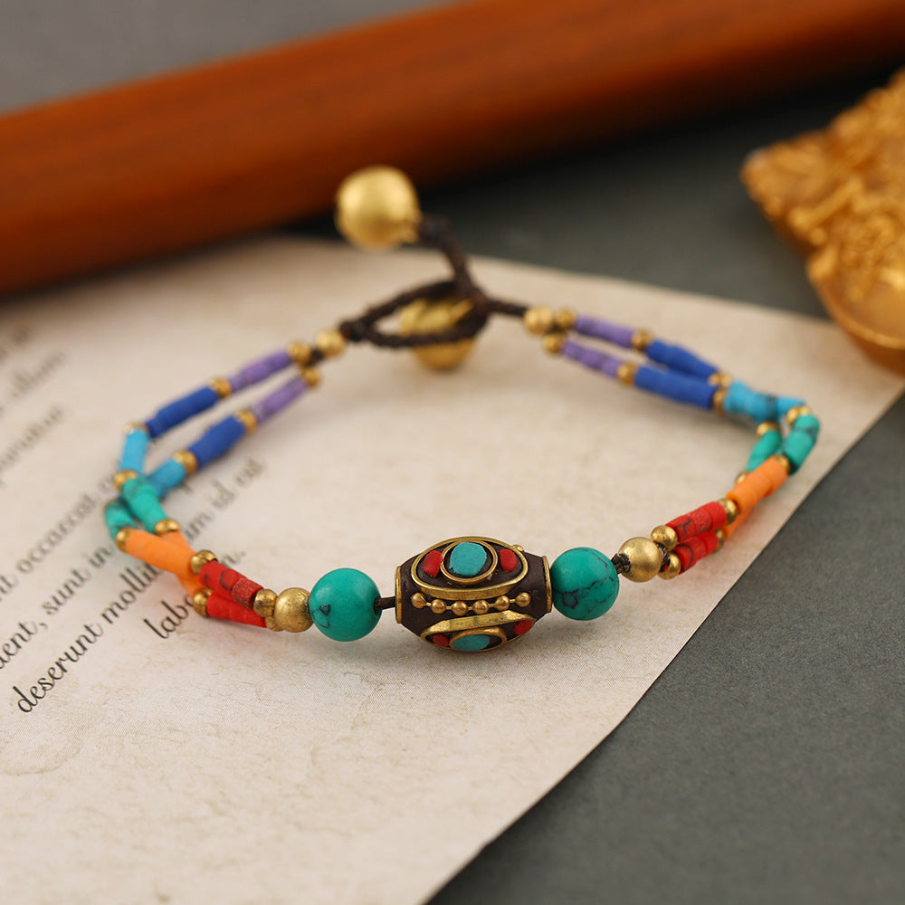 Women's Style Vintage Nepal Beads Turquoise Frosted Stone Bracelets