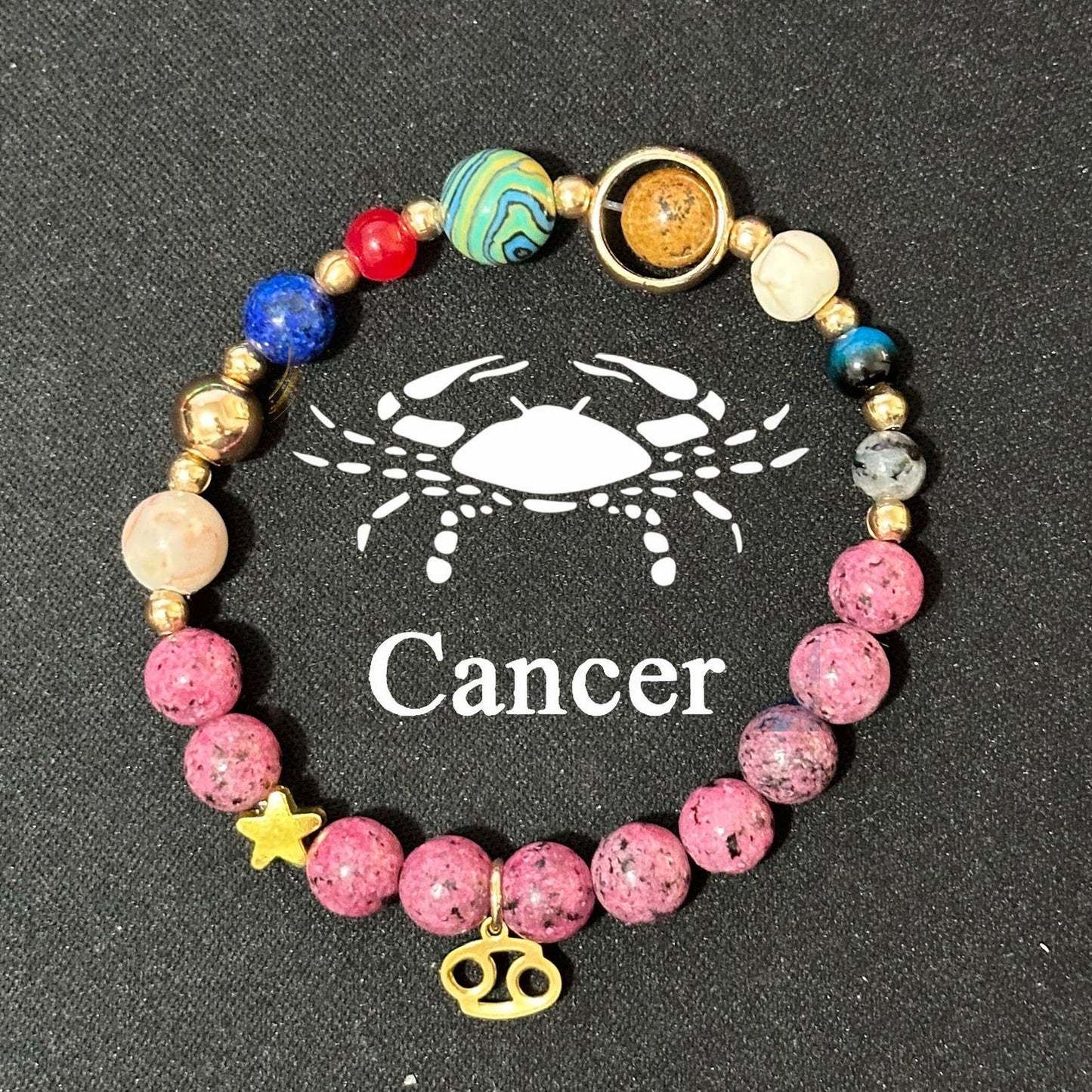 Planets Twee Constellations Natural Stone Blue Black Bracelet