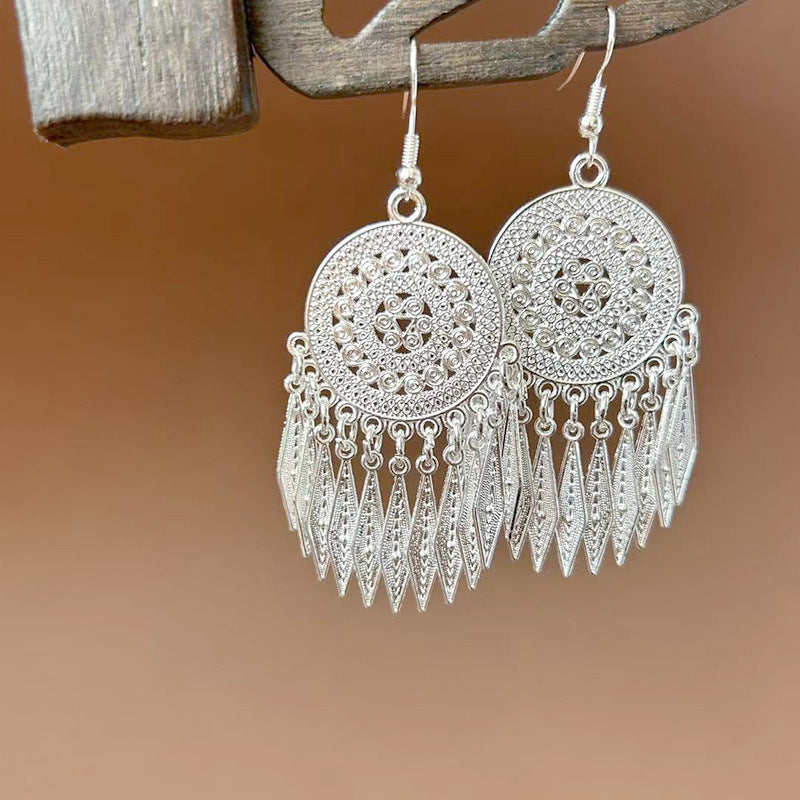 Sier Ethnic Style Peacock Retro Ear Hook Vintage Scenic Spot Earrings
