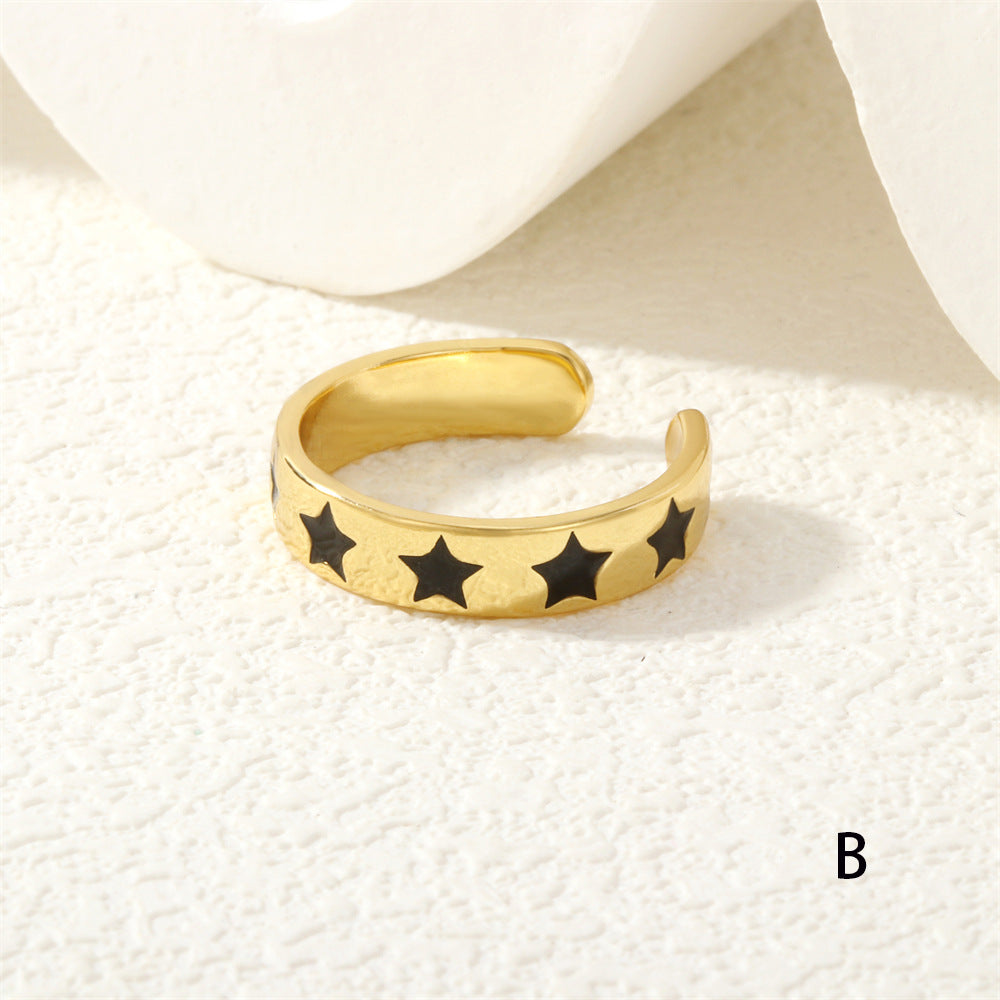 Element Style Five-pointed Star Cold Retro Rings