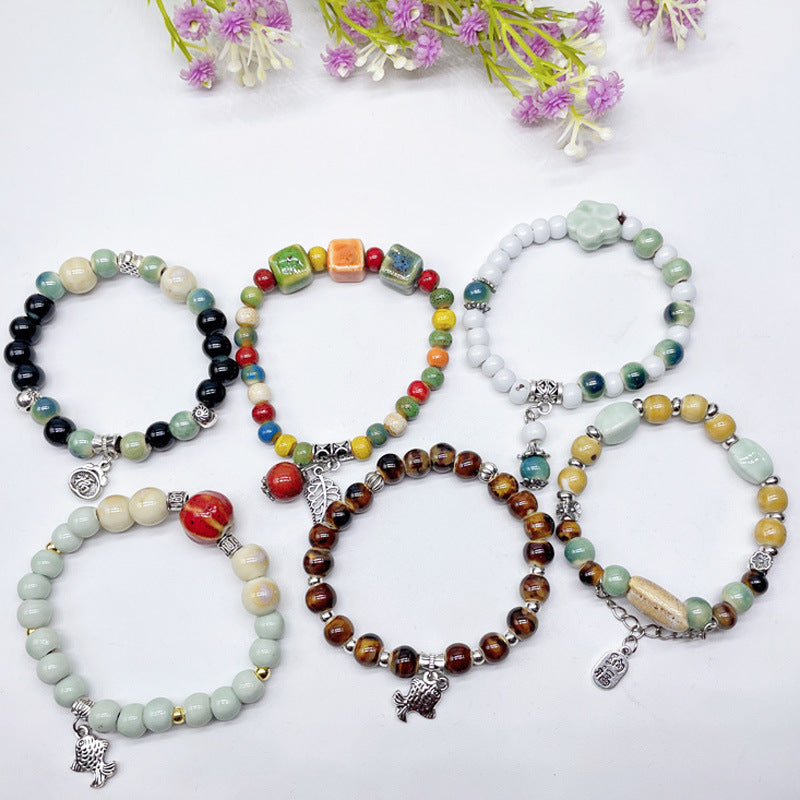 Women's & Men's Boutique Ceramic Beaded Weave Trendy Summer Retro National Trend Ethnic Bracelets