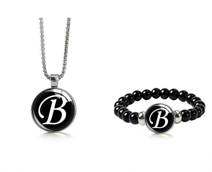 Women's Fashionable Black Time Stone With English Letters Necklace