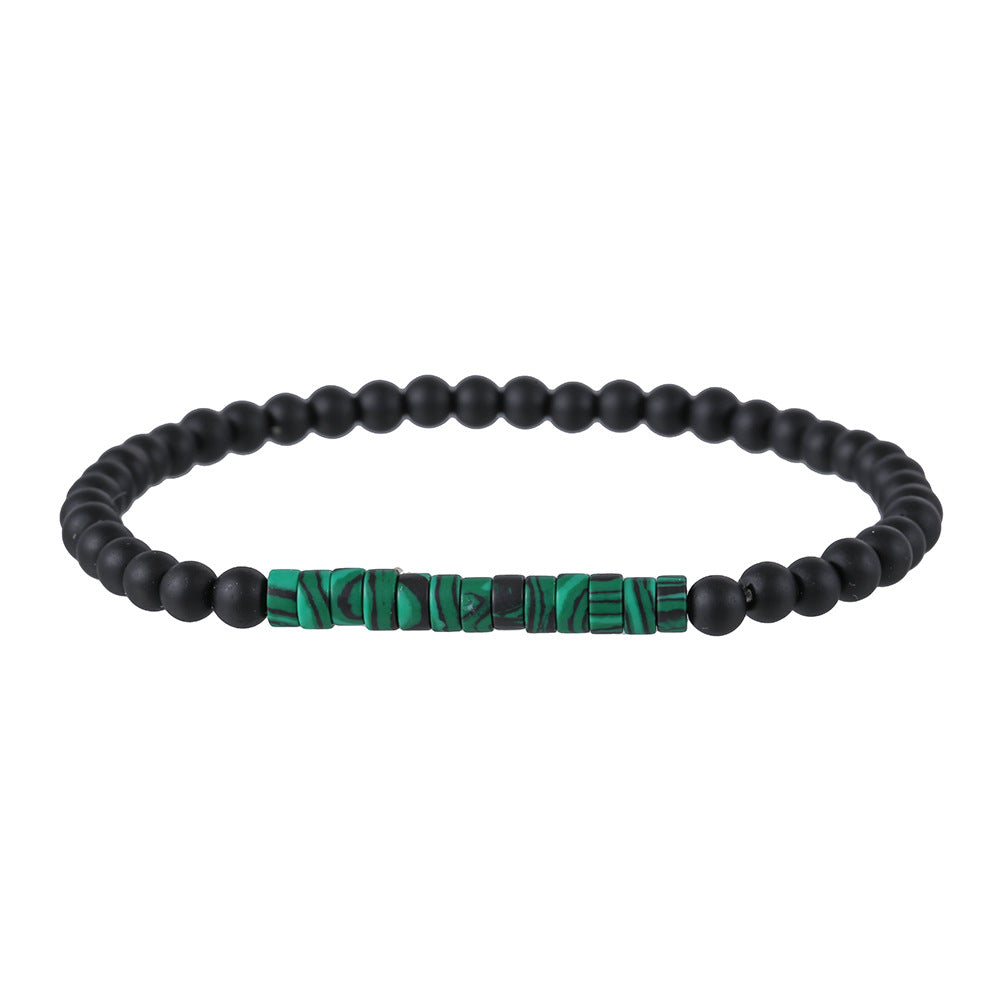 Men's Turquoise Stone Wafer Stitching Extremely Fine Black Frosted Beaded Artistic Rings