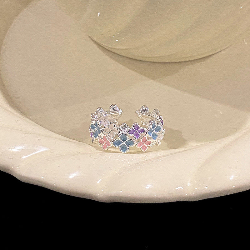 Women's Field French Colorful Flowers Hydrangea Open Ring