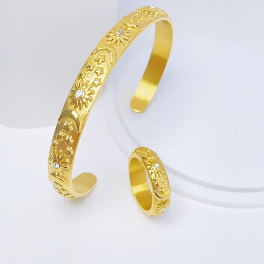 Design Embossed Sun Moon Graceful Fashionable Personality Rings