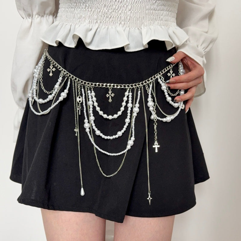 Wind Pearl Tassel Waist Chain Retro Multiple Wearing Necklaces