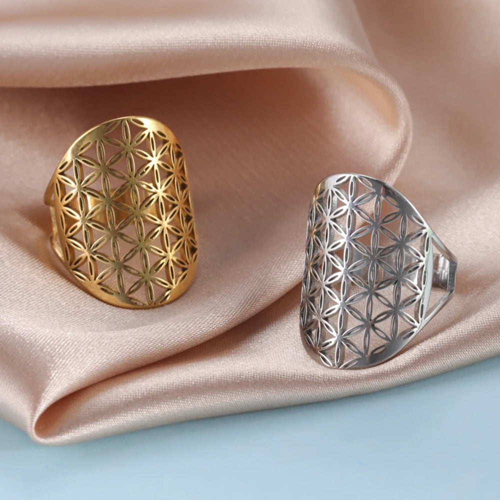 Women's Adjustable Stainless Steel Sacred Geometric For Charm Rings