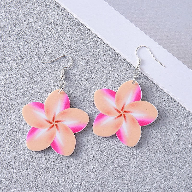 Colorful Flower Acrylic Duplex Printing Three-dimensional Earrings