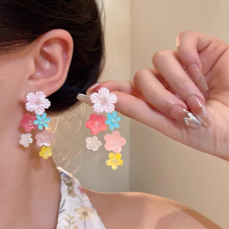 Seaside Vacation Style Flower Tassel Female Atmosphere Fairy Beaded Rings
