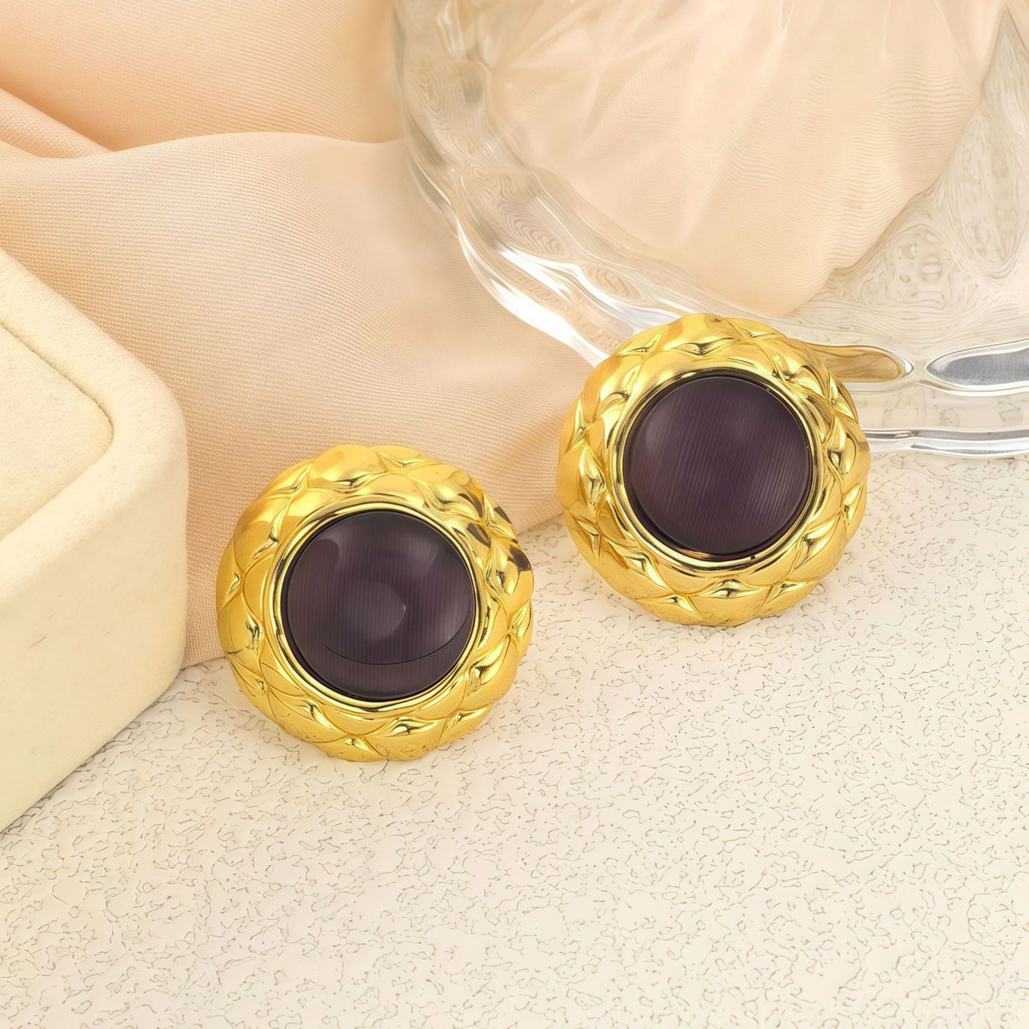 Stainless Steel Geometric Round Ear Light Luxury High-grade Color Stud Earrings