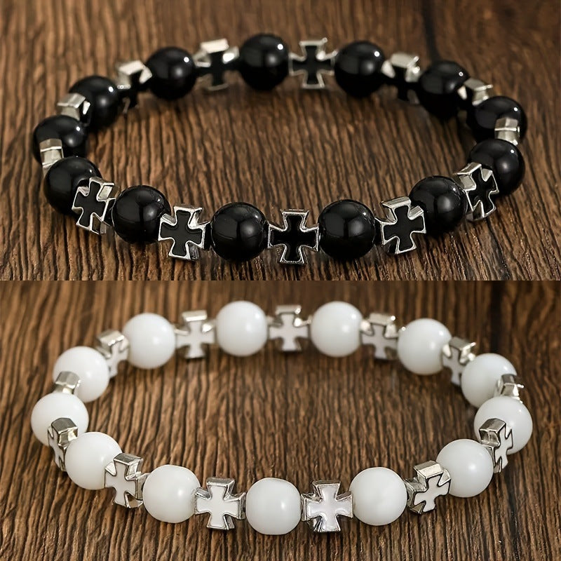 Cross Beaded Black White Color Matching Bracelet