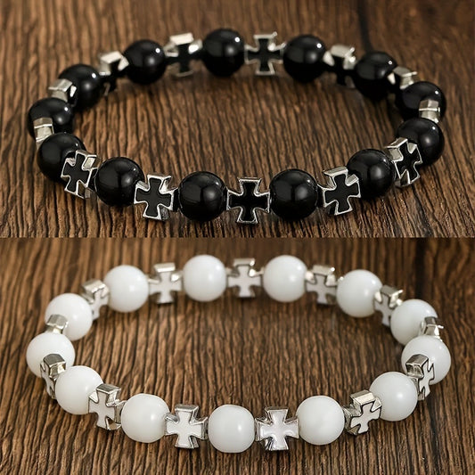 Cross Beaded Black White Color Matching Bracelet