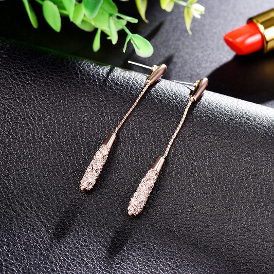 High-grade French Drop-shaped Long Full Diamond Earrings