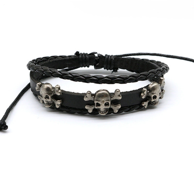 Evil Costume Feather Ghost Head Leather Bracelets