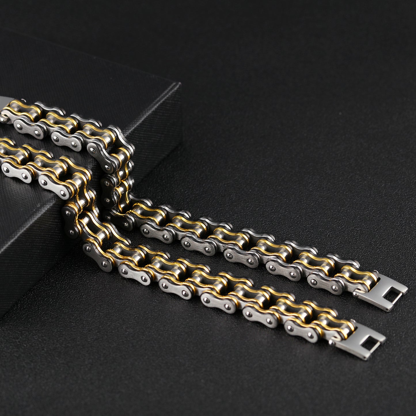 Men's Fashion Titanium Steel Black Gold Motorcycle Chain Personalized Hip Hop Bracelet