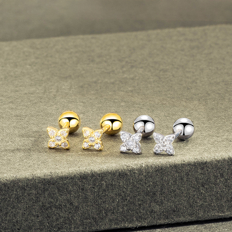 Screw Female Personality Tightening Buckle Double-headed Flower Short Ear Bone Rings