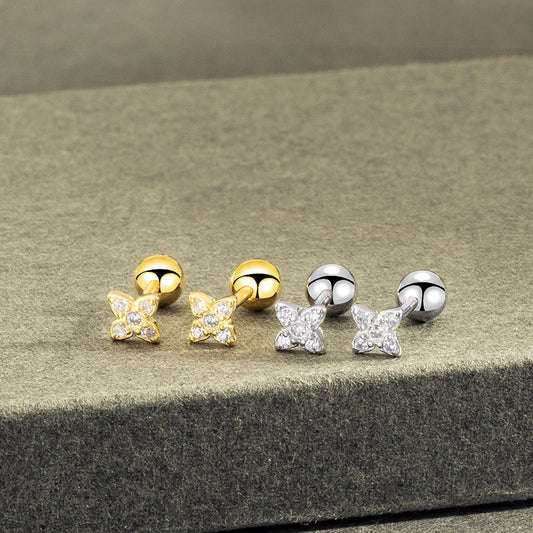 Screw Female Personality Tightening Buckle Double-headed Flower Short Ear Bone Rings