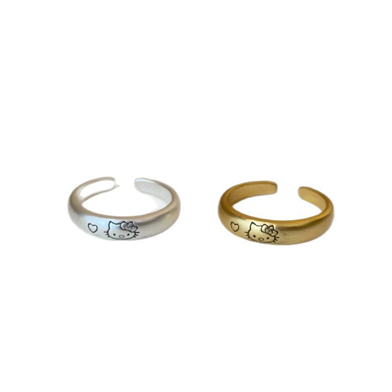 Women's Sweet Cool Style Cartoon Cat Heart Matte Metal For Niche Rings