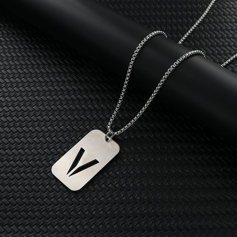 Women's & Men's Hop Sweater Chain Accessories Rectangular Glossy Dog Tag Stainless Pendants