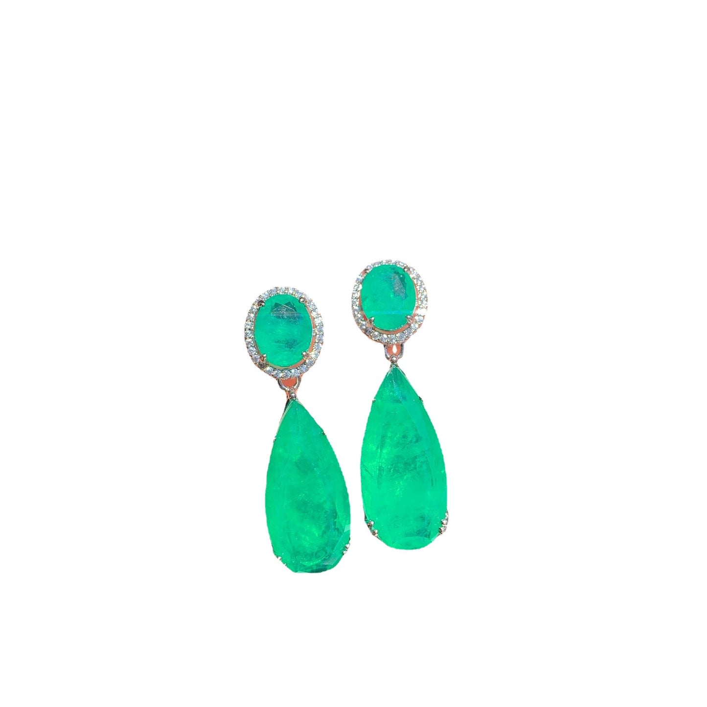 Women's Retro Large Water Drop Artificial Emerald Bar Earrings