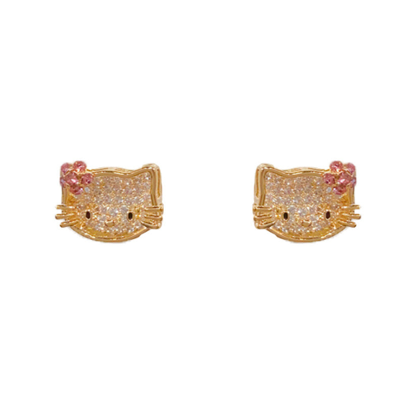 Versatile Full Diamond Kitten Ear Temperament Entry Lux Small Simple Earrings